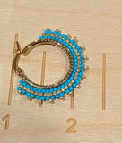 1 1/8” gold & turquoise green beaded hoop earrings, beaded hoop earrings, Native beaded earrings, blue hoops