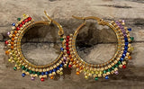 1 1/8” Rainbow LGBTQ beaded hoop earrings, beaded hoop earrings, two spirit rainbow hoops