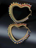 Beaded LGBTQ Gay Pride heart hoop earrings