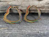 Beaded LGBTQ Gay Pride heart hoop earrings