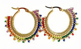 1 1/8” Rainbow LGBTQ beaded hoop earrings, beaded hoop earrings, two spirit rainbow hoops