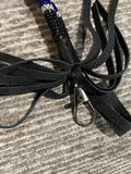 Beaded blue & white safety breakaway lanyard with fringe