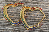 Beaded LGBTQ Gay Pride heart hoop earrings
