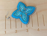 Native American beaded flower earrings, beaded blue & white beaded earrings