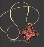 First Nations beaded red & gold necklace, beaded star necklace,