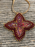 First Nations beaded red & gold necklace, beaded star necklace,
