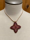 First Nations beaded red & gold necklace, beaded star necklace,