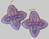 Native American beaded flower earrings, beaded purple & silver beaded earrings