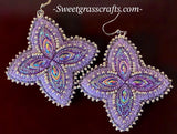 Native American beaded flower earrings, beaded purple & silver beaded earrings