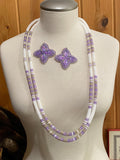 Native American beaded flower earrings, beaded purple & silver beaded earrings