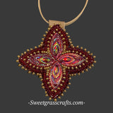 First Nations beaded red & gold necklace, beaded star necklace,