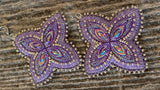 Native American beaded flower earrings, beaded purple & silver beaded earrings