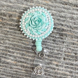 Flower beaded badge reel, Native American beaded badge holder, beaded badge Id holder