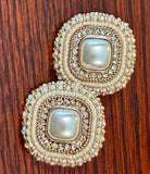 Cream gold square pearl beaded earrings