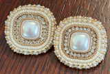 Cream gold square pearl beaded earrings