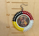 Wolf medicine beaded round earrings