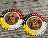 Wolf medicine beaded round earrings