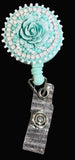 Flower beaded badge reel, Native American beaded badge holder, beaded badge Id holder