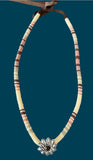 Beaded Cheyenne pink & brown hatband with concho center, beaded round Native American First Nations necklace