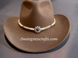 Beaded Cheyenne pink & brown hatband with concho center, beaded round Native American First Nations necklace