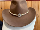 Beaded Cheyenne pink & brown hatband with concho center, beaded round Native American First Nations necklace