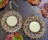 Multi-colour & gold drop earrings, Mardi Gras round dangle earrings