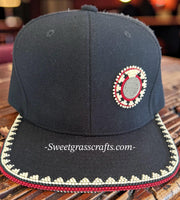 Beaded Native American beaded baseball hat, buffalo nickel red