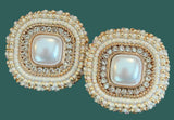 Cream gold square pearl beaded earrings