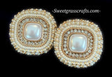 Cream gold square pearl beaded earrings