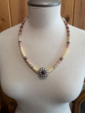 Beaded Cheyenne pink & brown hatband with concho center, beaded round Native American First Nations necklace