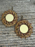 Multi-colour & gold drop earrings, Mardi Gras round dangle earrings