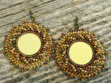 Multi-colour & gold drop earrings, Mardi Gras round dangle earrings