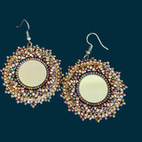 Multi-colour & gold drop earrings, Mardi Gras round dangle earrings
