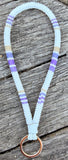Beaded purple key chain, 6” wristlet beaded keychain
