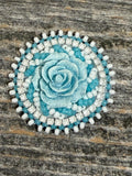 Beaded flower badge reel, badge holder