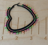 Beaded gold & neon heart hoop earrings, 5cm heart hoop earrings