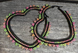 Beaded gold & neon heart hoop earrings, 5cm heart hoop earrings