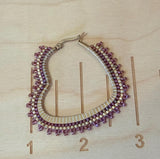 Beaded gold & light red heart hoop earrings, valentines earrings, 5cm heart hoop earrings