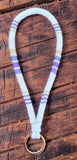 Beaded purple key chain, 6” wristlet beaded keychain