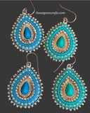 Turquoise & silver teardrop beaded earrings, Native earrings, teardop earrings, Native Beadwork, Unique beaded earrings
