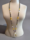 Beaded grey, white & yellow safety breakaway lanyard