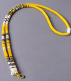 Beaded yellow, grey & white breakaway lanyard