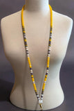Beaded yellow, grey & white breakaway lanyard
