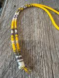Beaded yellow, grey & white breakaway lanyard