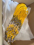 Beaded yellow, grey & white breakaway lanyard