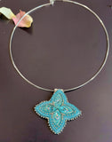 First Nations beaded blue & silver necklace, beaded star necklace,