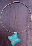 First Nations beaded blue & silver necklace, beaded star necklace,