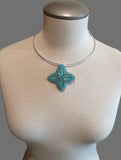 First Nations beaded blue & silver necklace, beaded star necklace,