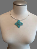 First Nations beaded blue & silver necklace, beaded star necklace,