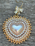 Cream gold heart pearl & bows beaded earrings